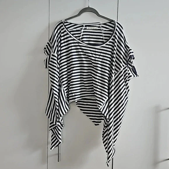 FREE PEOPLE  Striped Angel Tee Navy Blue White Small NWOT - Picture 2 of 4